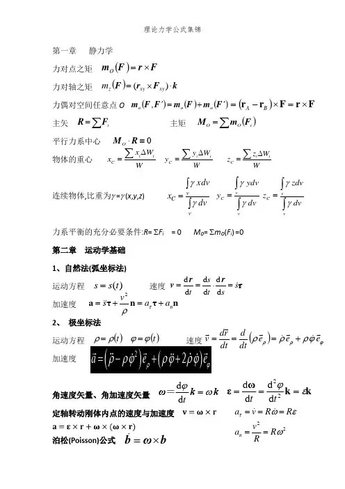 理论力学公式集锦