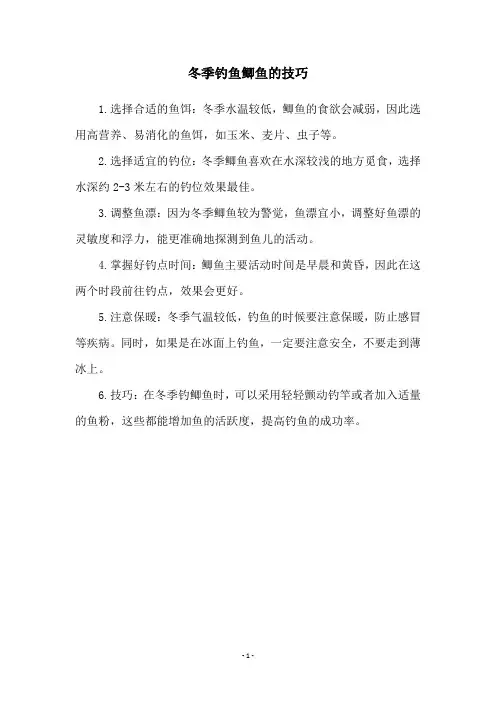 冬季钓鱼鲫鱼的技巧