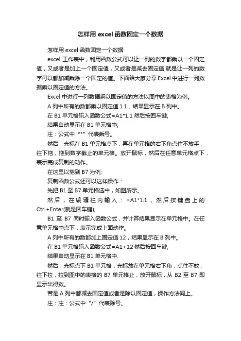 怎样用excel函数固定一个数据