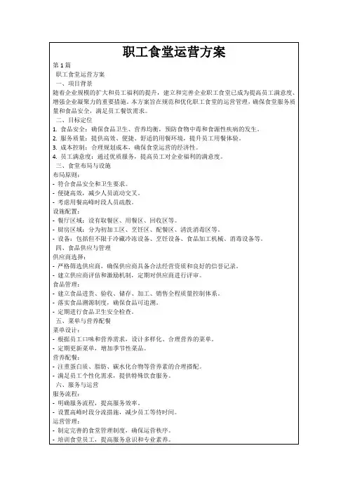 职工食堂运营方案