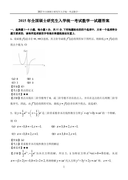 2015年考研数学真题答案(数一-)