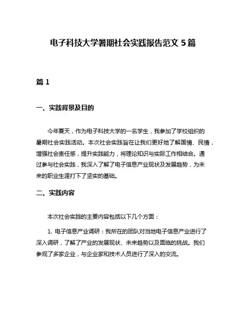 电子科技大学暑期社会实践报告范文5篇