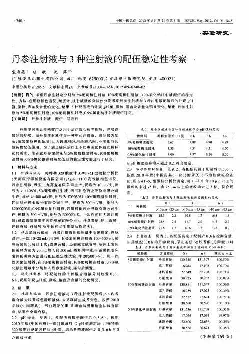 丹参注射液与3种注射液的配伍稳定性考察