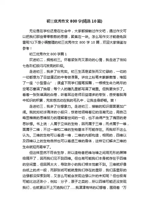 初三优秀作文800字（精选10篇）