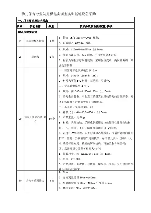 幼儿保育专业幼儿保健实训室实训基地设备采购