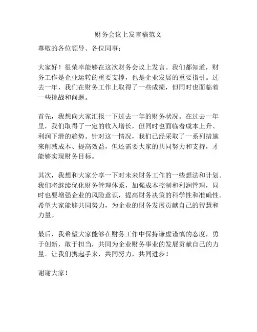 财务会议上发言稿范文