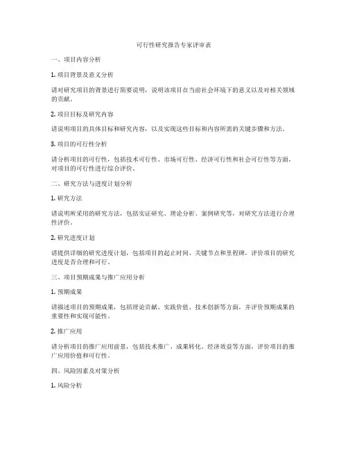可行性研究报告专家评审表