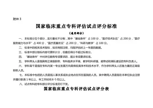 国家临床重点专科评估试点评分表