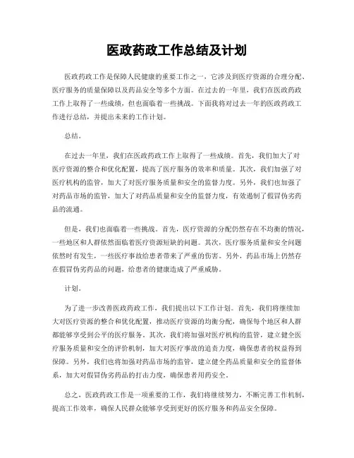 医政药政工作总结及计划