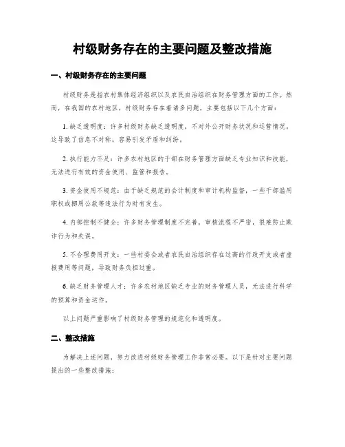 村级财务存在的主要问题及整改措施