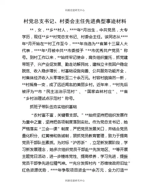 村党总支书记、村委会主任先进典型事迹材料
