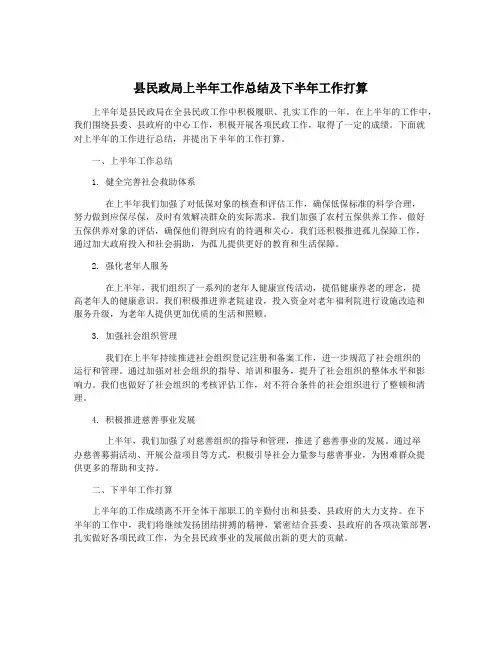 县民政局上半年工作总结及下半年工作打算