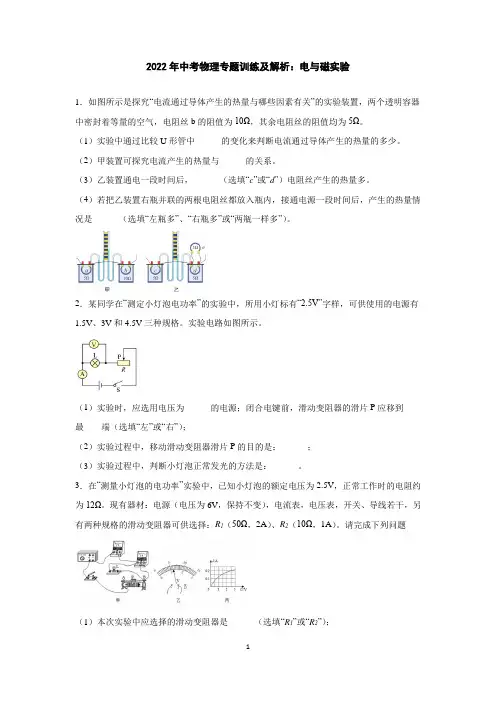 2022年中考物理专题训练及解析：电与磁实验