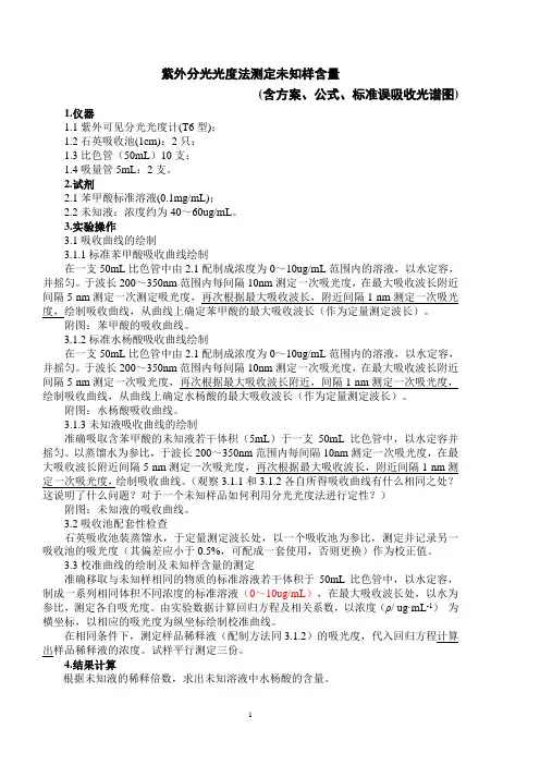 1.紫外分光光度法测定未知样含量-方案+公式+图