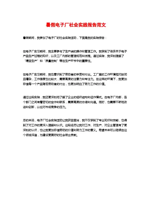 暑假电子厂社会实践报告范文
