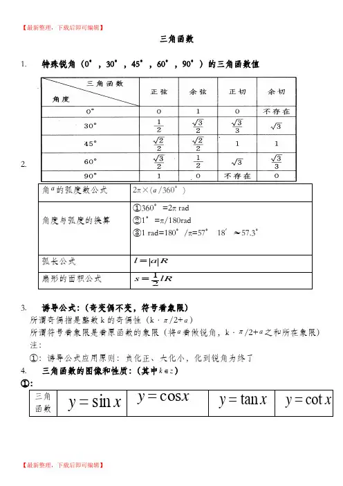 三角函数和反三角函数图像性质、知识点总结(精编文档).doc