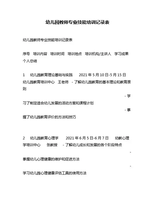 幼儿园教师专业技能培训记录表