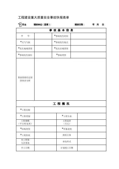 工程建设重大质量安全事故快报表单(空白)