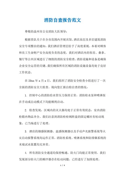 消防自查报告范文