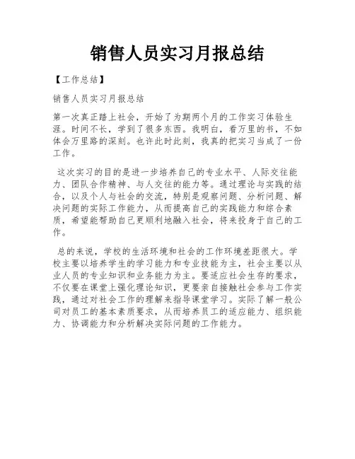 销售人员实习月报总结