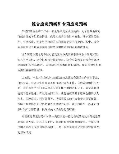 综合应急预案和专项应急预案