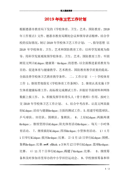 2019年体卫艺工作计划