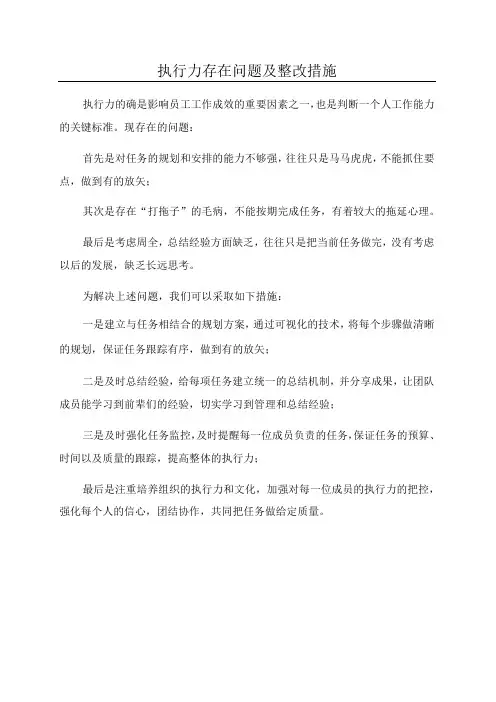 执行力存在问题及整改措施