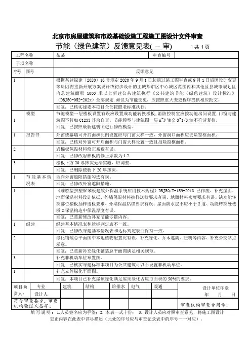 节能与绿色建筑回复(施工图设计文件审查)-最新范本