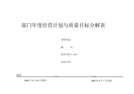 部门年度经营计划与质量目标分解表