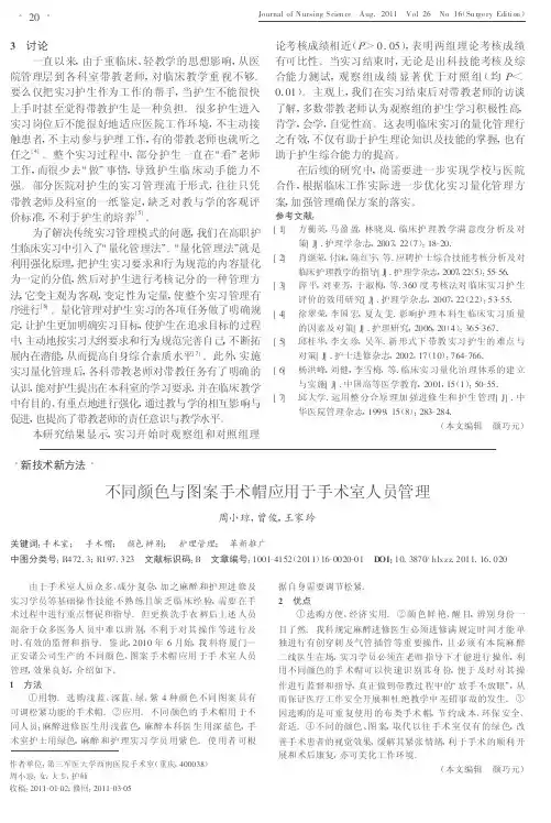 不同颜色与图案手术帽应用于手术室人员管理