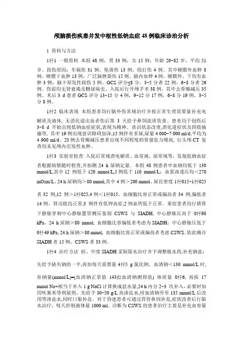 颅脑损伤疾患并发中枢性低钠血症48例临床诊治分析