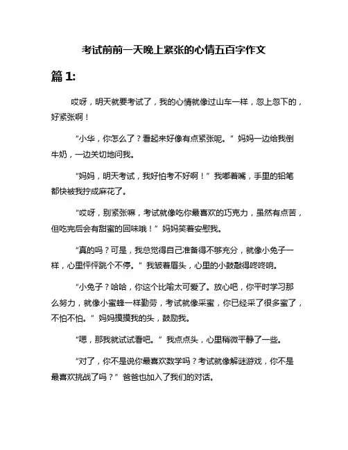 考试前前一天晚上紧张的心情五百字作文