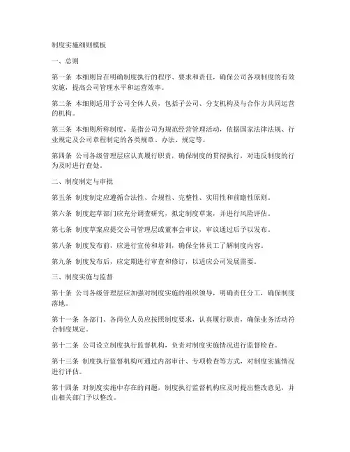 制度实施细则模板