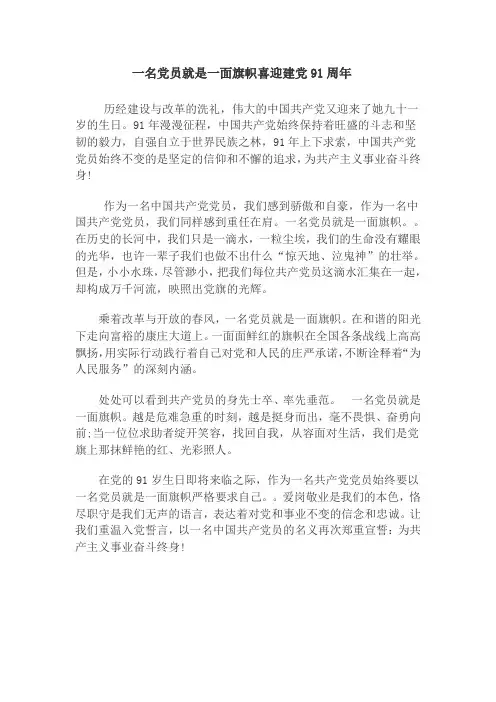一名党员就是一面旗帜喜迎建党91周年