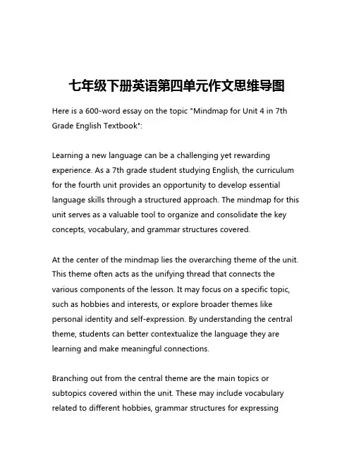 七年级下册英语第四单元作文思维导图
