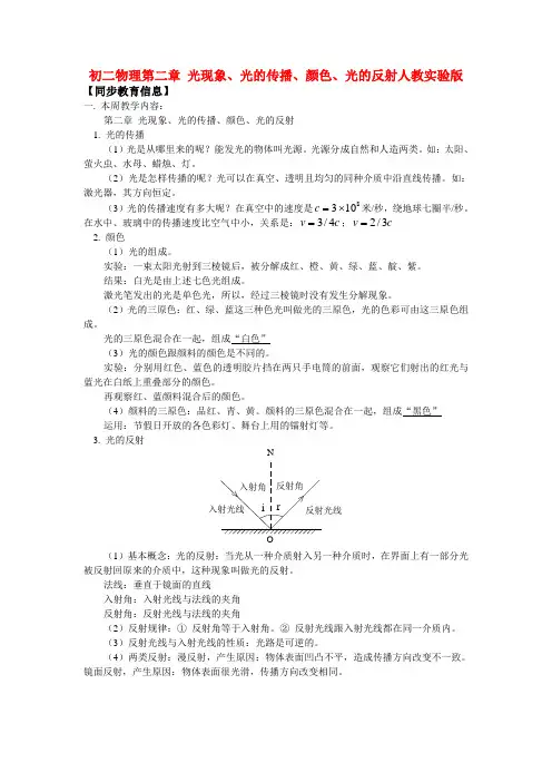 八年级物理第二章 光现象、光的传播、颜色、光的反射人教实验版知识精讲.doc