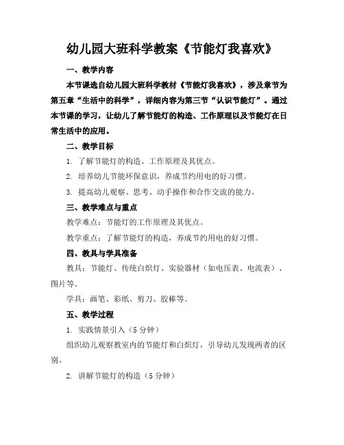 幼儿园大班科学教案《节能灯我喜欢》
