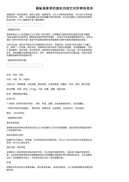 揭秘溪黄草的真实功效它对肝病有奇效