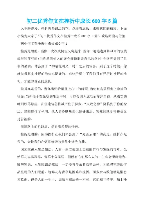 初二优秀作文在挫折中成长600字5篇