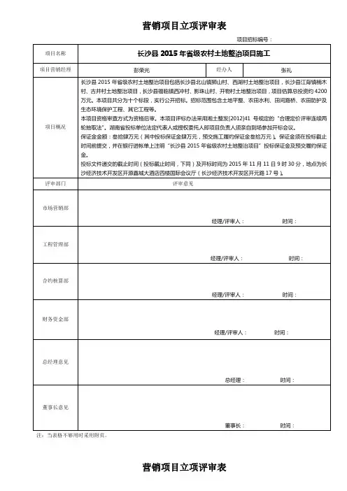 营销项目立项审批表
