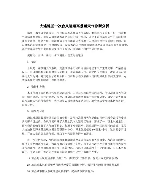 大连地区一次台风远距离暴雨天气诊断分析