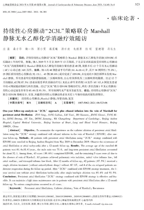 持续性心房颤动“2C3L”策略联合Marshall静脉无水乙醇化学消融疗效随访