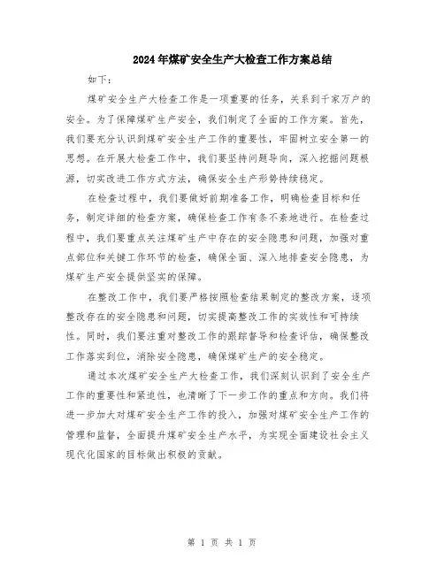 2024年煤矿安全生产大检查工作方案总结