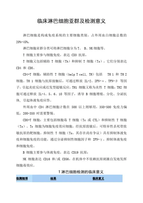 淋巴细胞亚群及检测意义