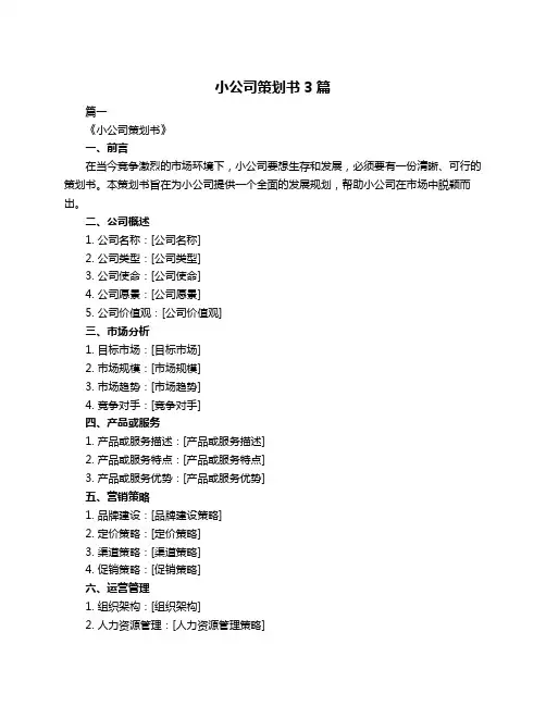 小公司策划书3篇