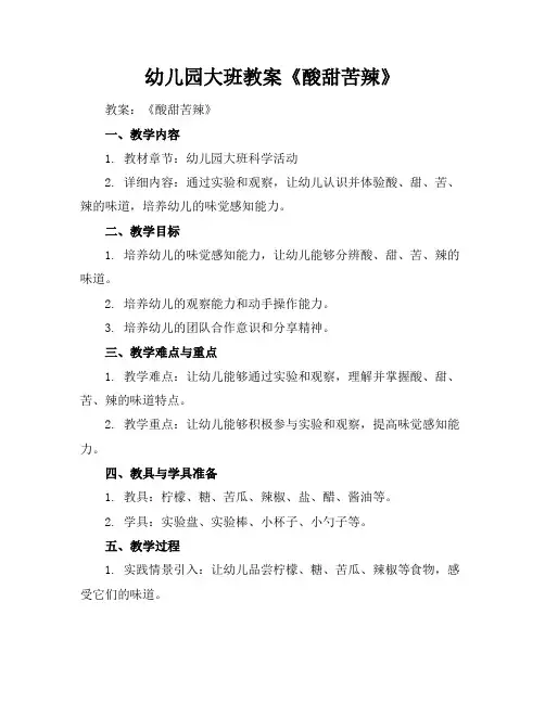 幼儿园大班教案《酸甜苦辣》