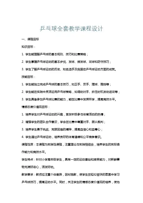 乒乓球全套教学课程设计