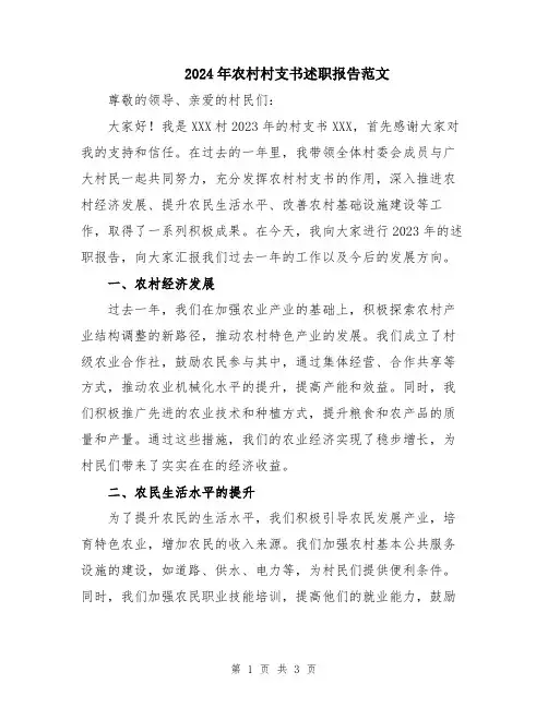 2024年农村村支书述职报告范文