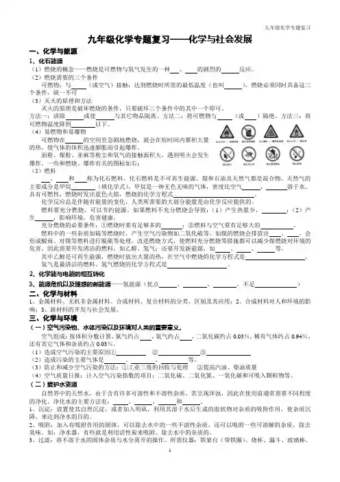 九年级化学专题复习——化学与社会发展