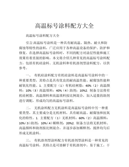 高温标号涂料配方大全
